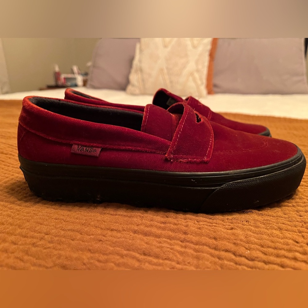 Vans Wine Velvet Platform Slip-On Loafers